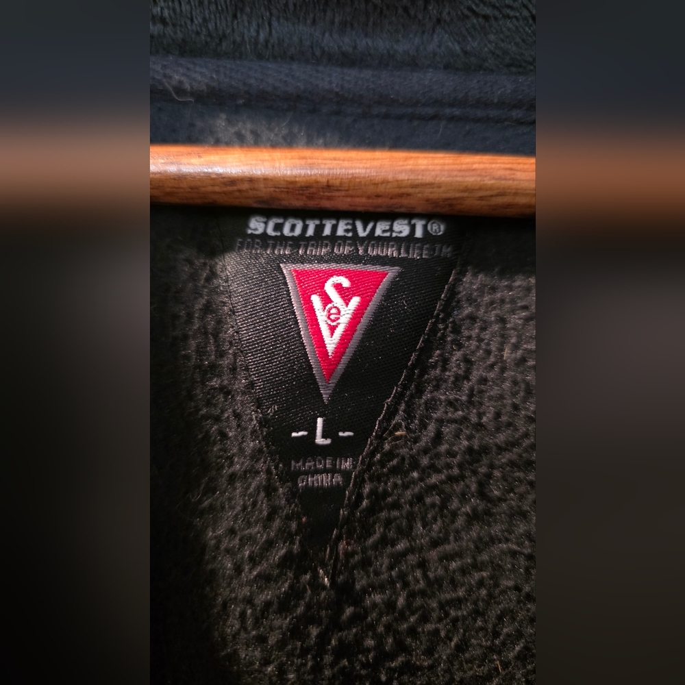 SCOTTeVest Fleece Zip Up Black Travel Hoodie Womens L - Picture 2 of 8